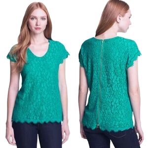 Diane von Furstenberg Lace Dressy Blouse Teal Coquette Colorful Spring Easter